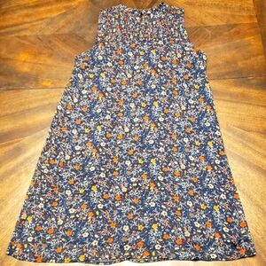 Massini Sleeveless Floral Smocked Shift Dress Navy Blue Size Small